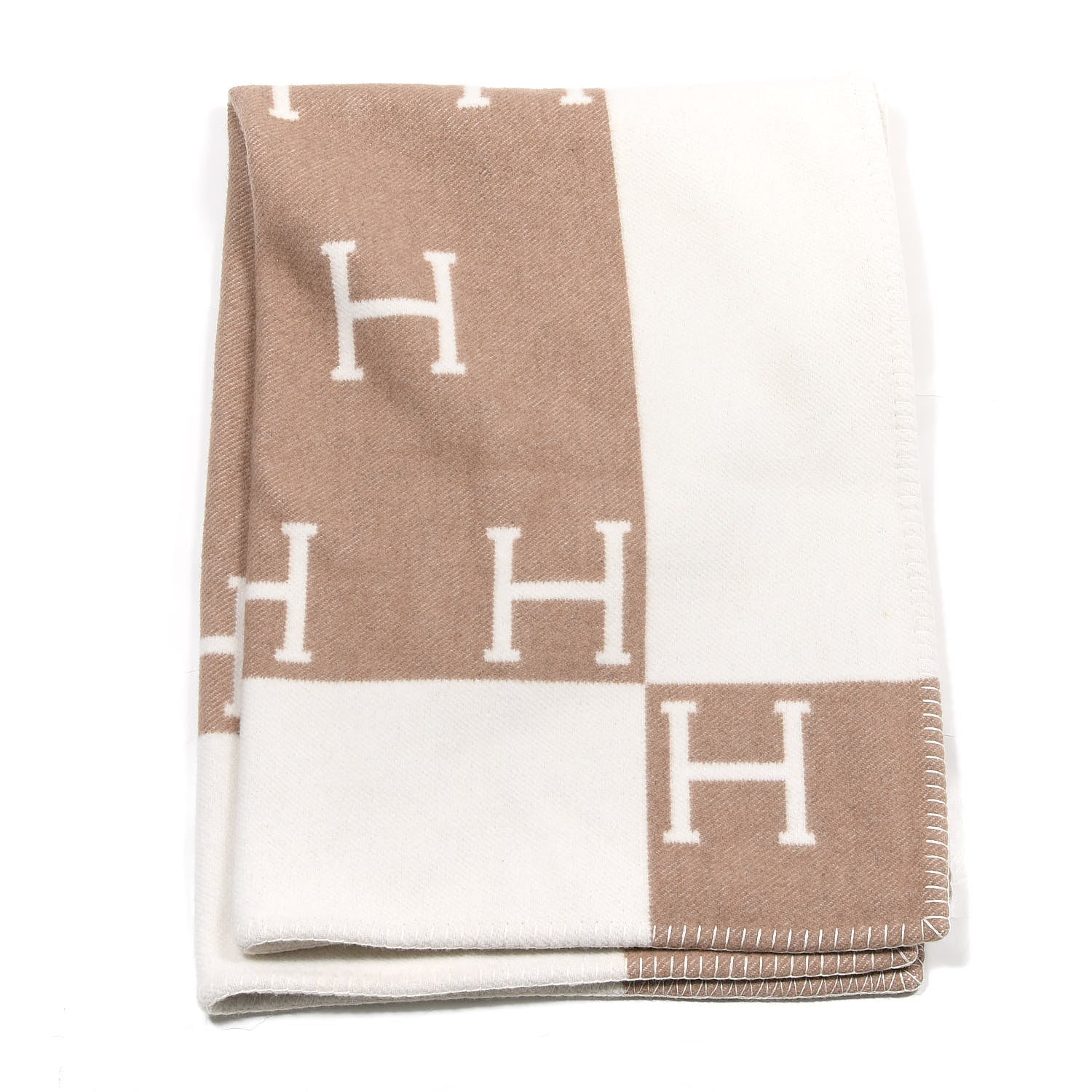 Hermes Wool Cashmere Avalon Baby Blanket Noisette Moyen White 1 of 4