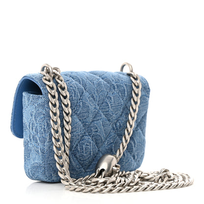 Chanel Denim Quilted Camellia Sweetheart Clutch With Chain Blue 2 of 13