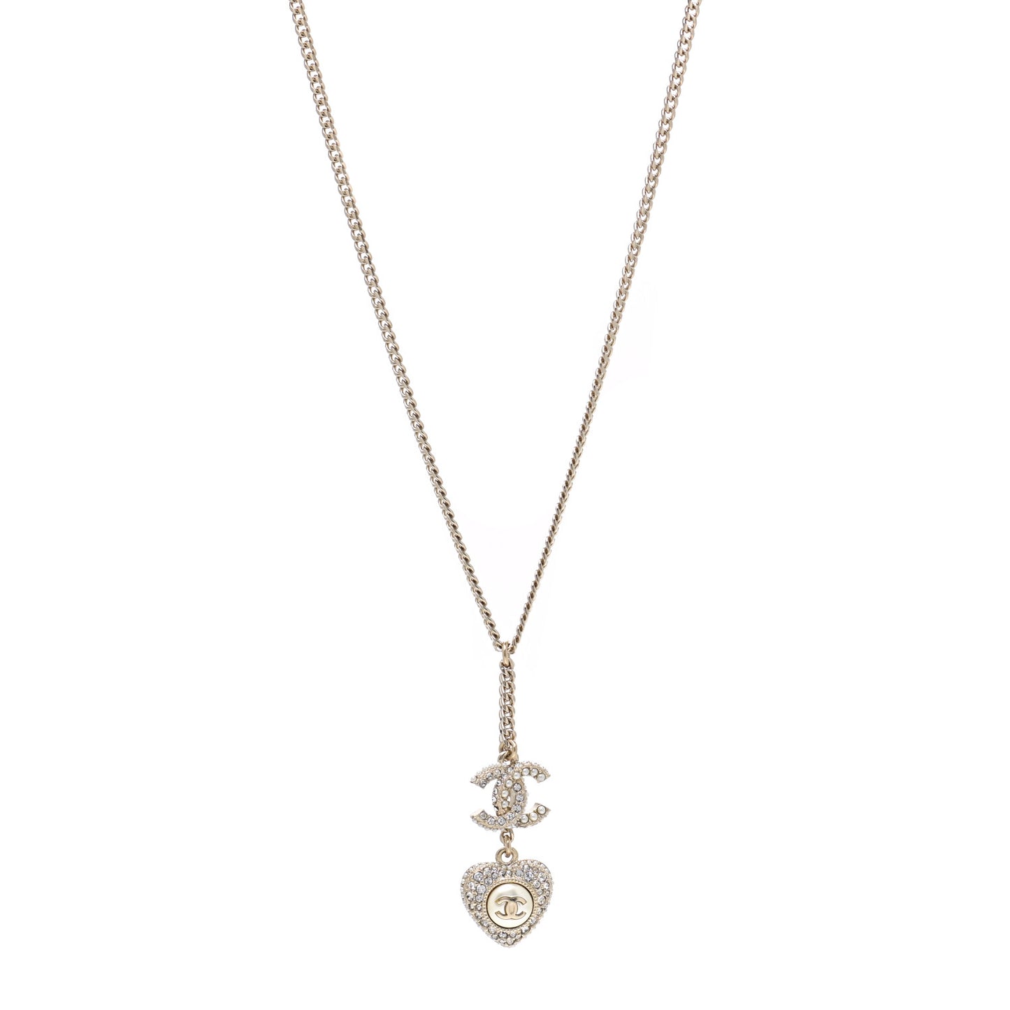 Pearl Crystal CC Heart Necklace Pearly White Gold