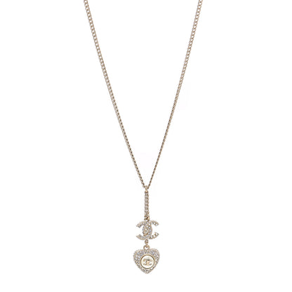 Chanel Pearl Crystal CC Heart Necklace Pearly White Gold 1 of 5