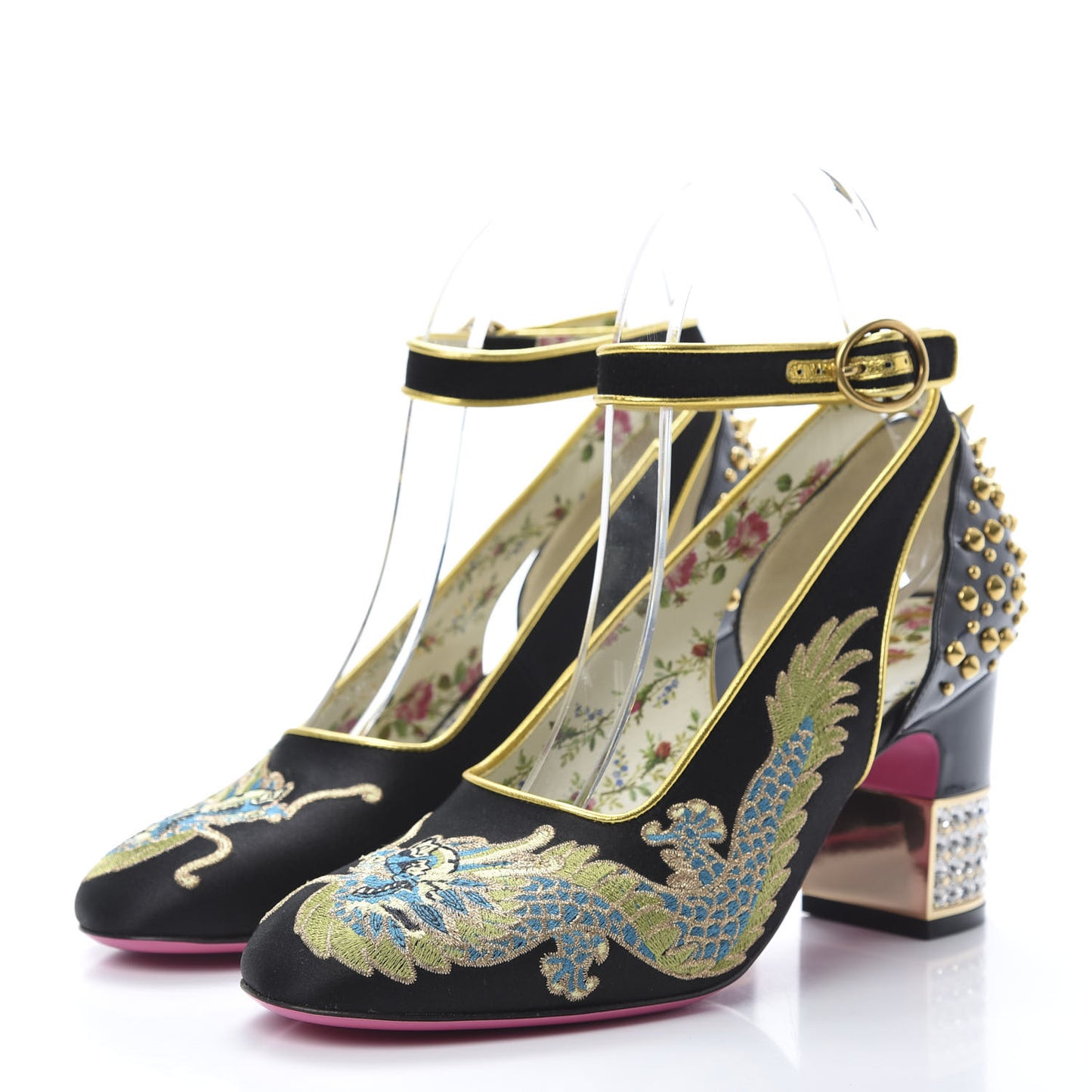 Satin Embroidered Dragon Caspar Pumps 37 Black