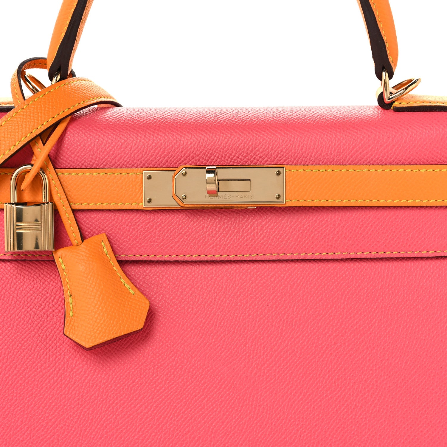 Hermes Epsom Horseshoe Kelly Sellier 28  Rose Azalee Jaune D'or 8 of 10
