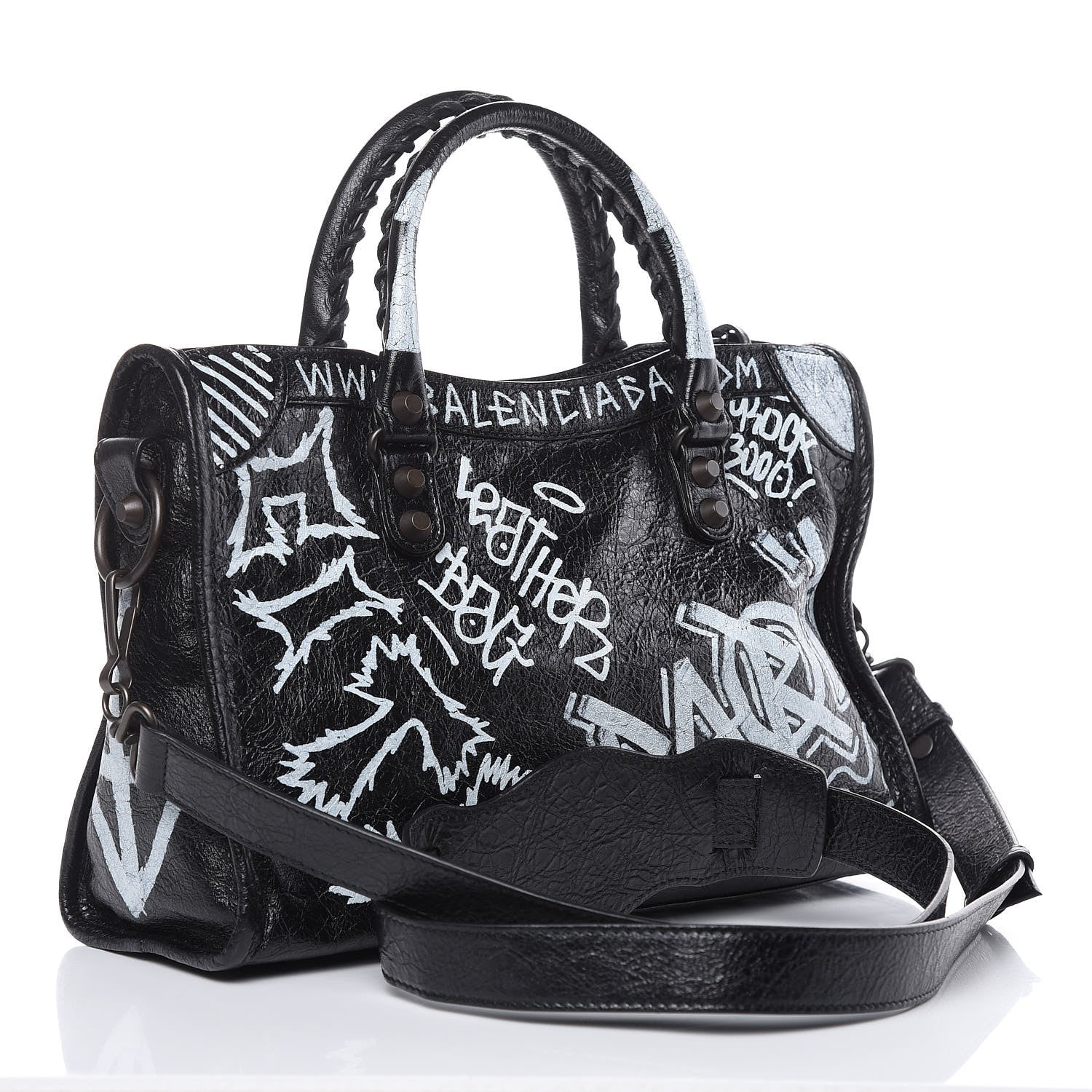 Balenciaga Agneau Classic Hardware Graffiti All Over S City Black 3 of 9