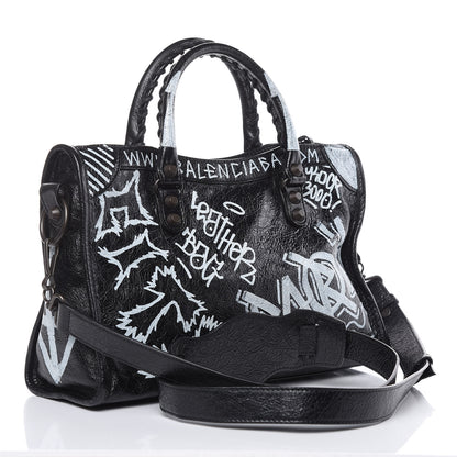 Balenciaga Agneau Classic Hardware Graffiti All Over S City Black 3 of 9
