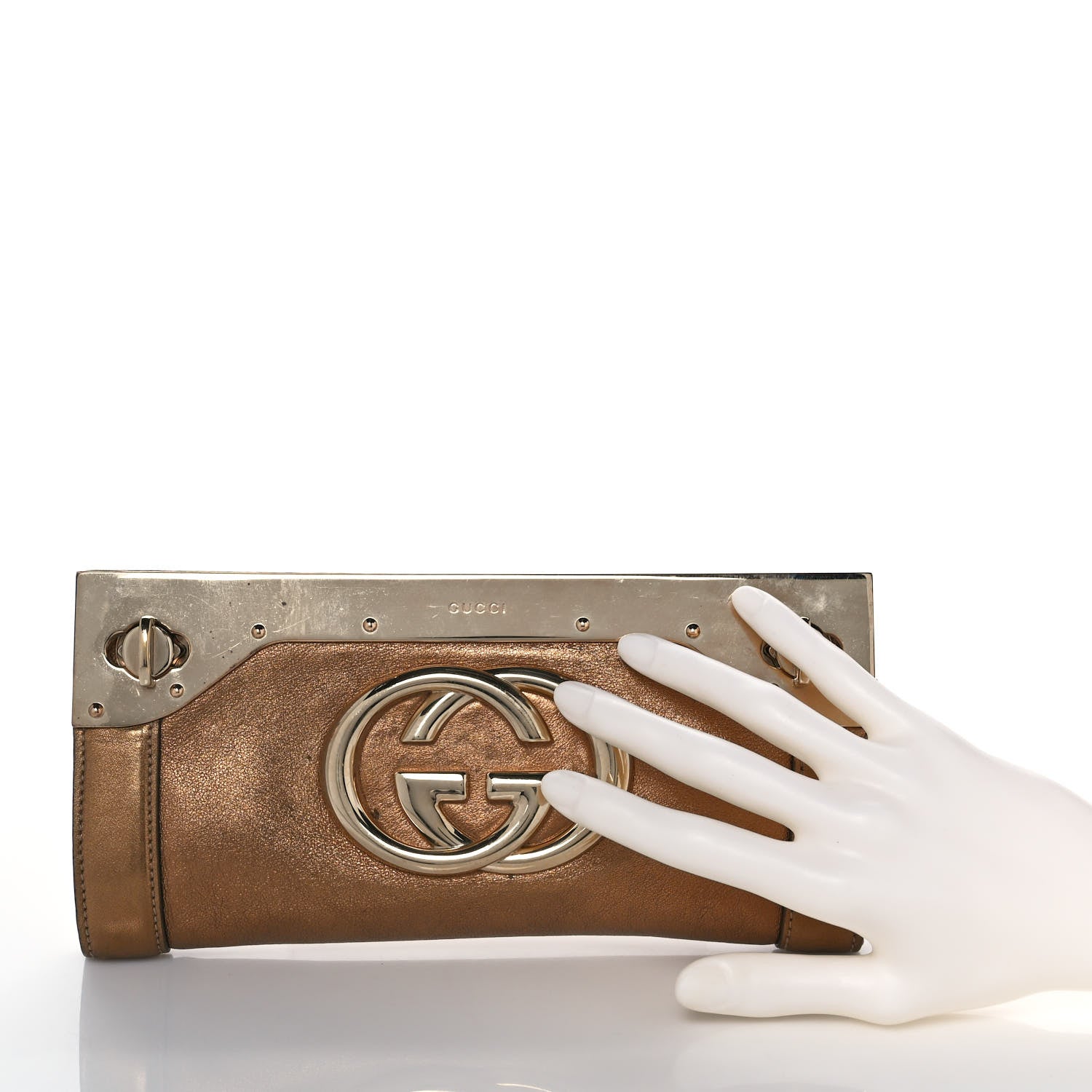Gucci Metallic Calfskin Britt Clutch Bronze 3 of 12