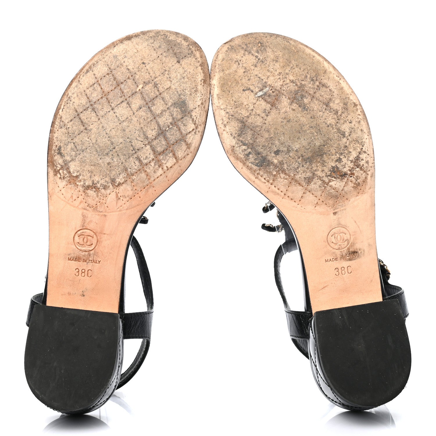 Chanel Lambskin Chain CC Logo Thong Sandals 38 Black 5 of 7