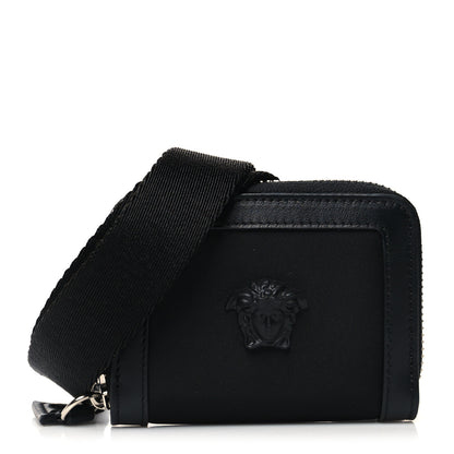 Versace Calfskin Nylon La Medusa Zip Around Lanyard Wallet Black 1 of 9