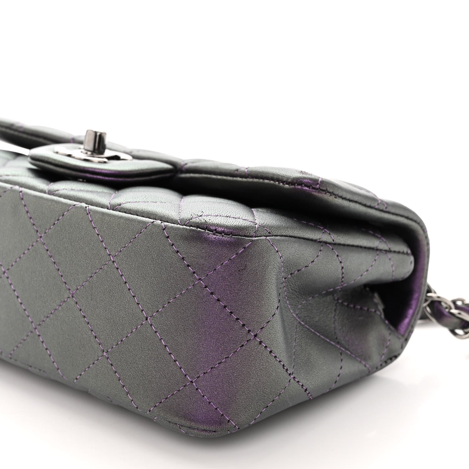 Chanel Iridescent Lambskin Quilted Mini Rectangular Flap Dark Purple 10 of 12