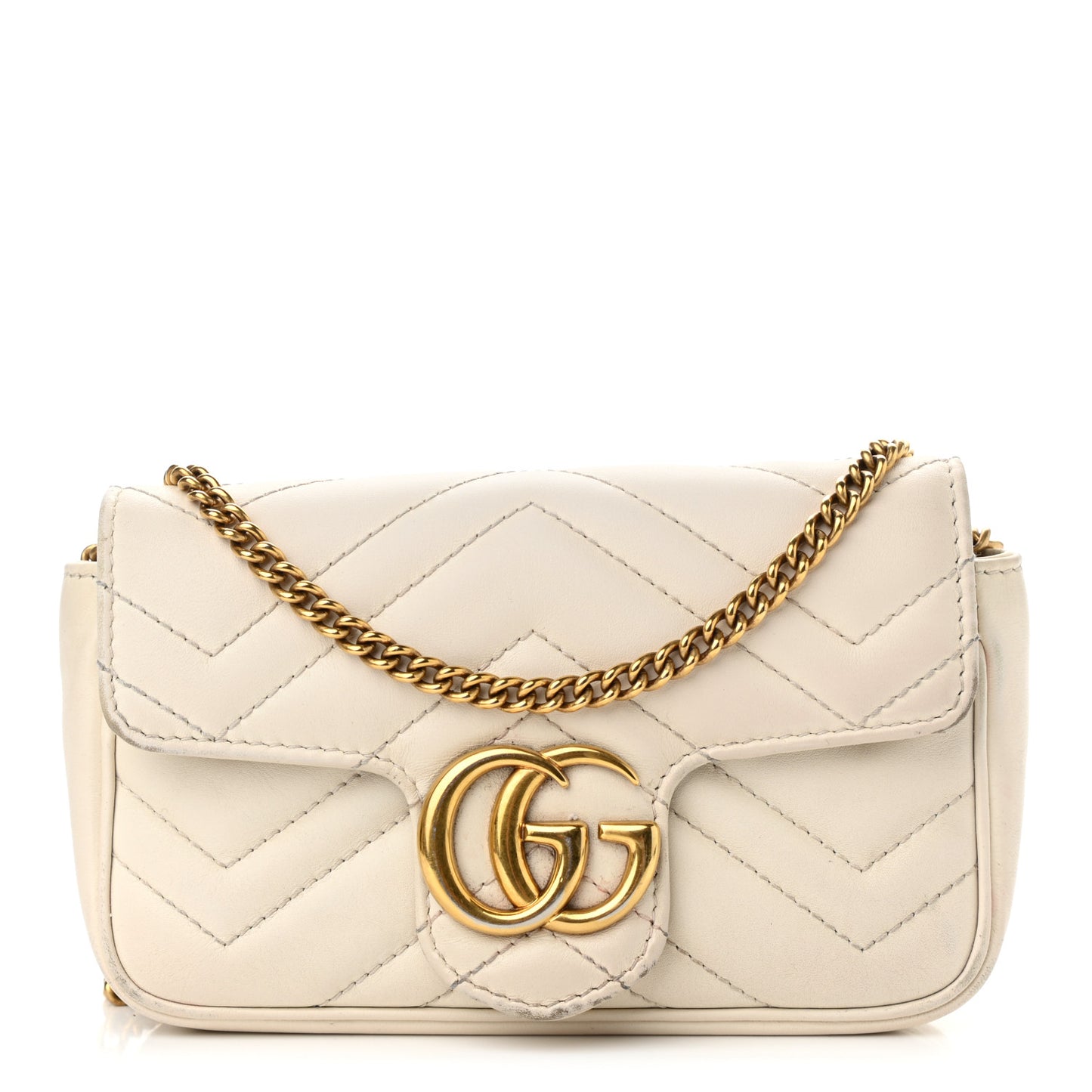 Calfskin Matelasse Super Mini GG Marmont Shoulder Bag White