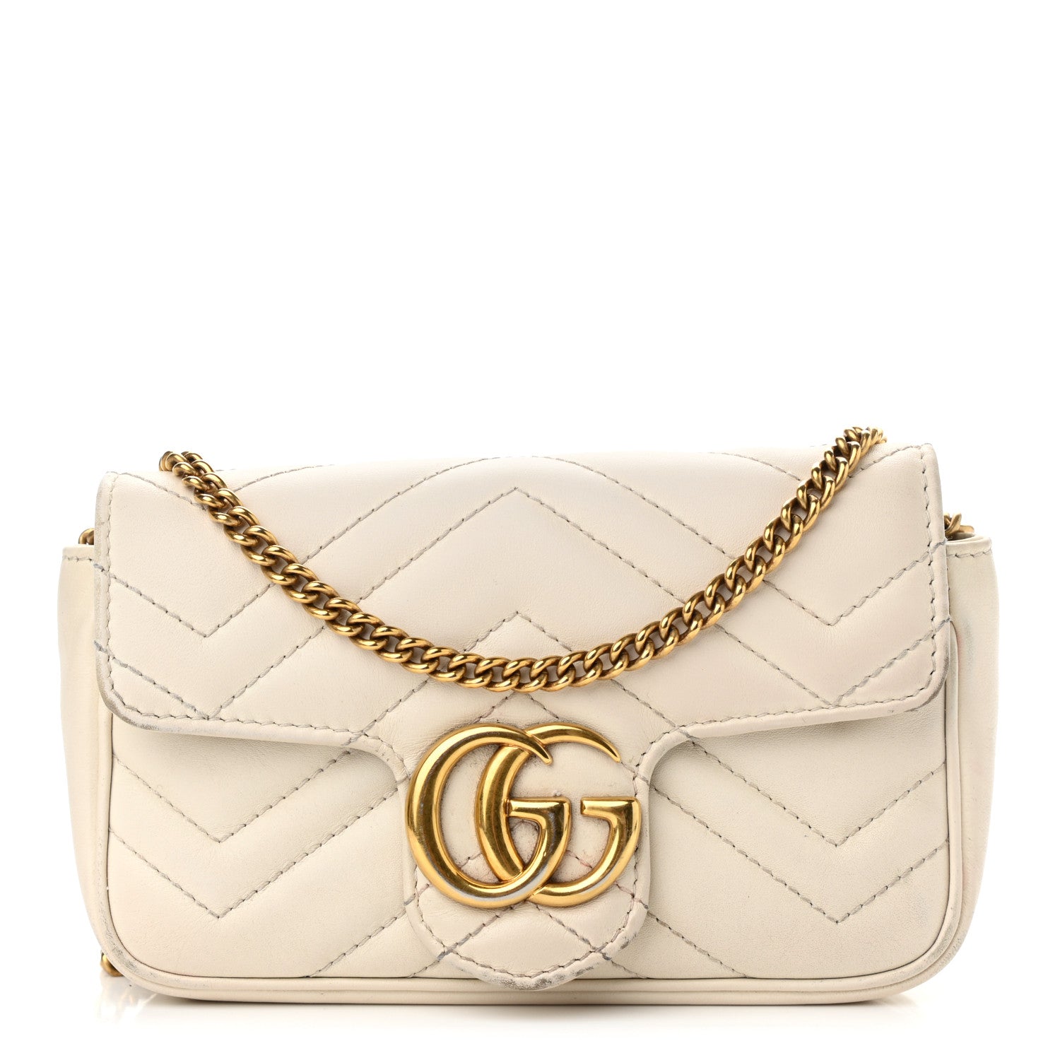 Gucci Calfskin Matelasse Super Mini GG Marmont Shoulder Bag White 1 of 17