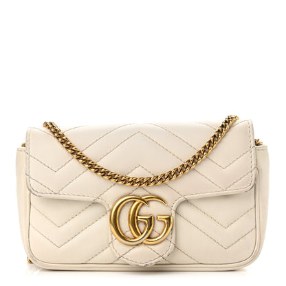 Gucci Calfskin Matelasse Super Mini GG Marmont Shoulder Bag White 1 of 17