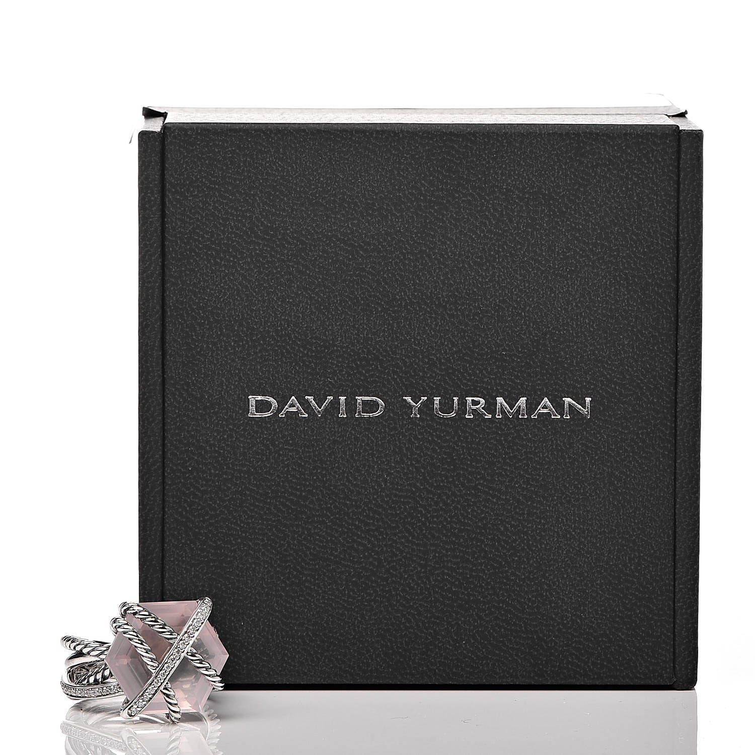 David Yurman Sterling Silver Diamond Rose Quartz 16mm Cable Wrap Ring 55 7.25 7 of 7
