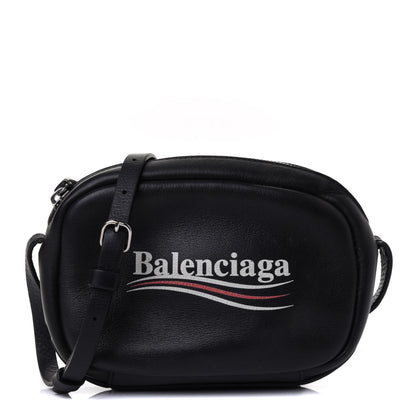Balenciaga Calfskin Political Campaign Logo XS Camera Bag Black 1 of 14