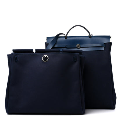 Hermes Toile Vache Calfskin Herbag 40 GM Navy Bleu 2 of 19