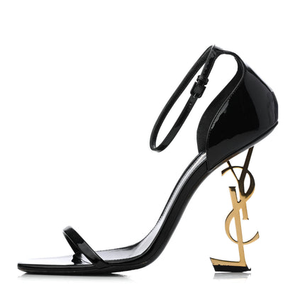Saint Laurent Patent Calfskin Opyum 110 Sandals 41 Black Gold 1 of 7