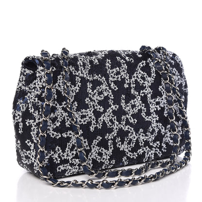 Chanel Lambskin Sequins Medium Single Flap Navy Blue White 3 of 9