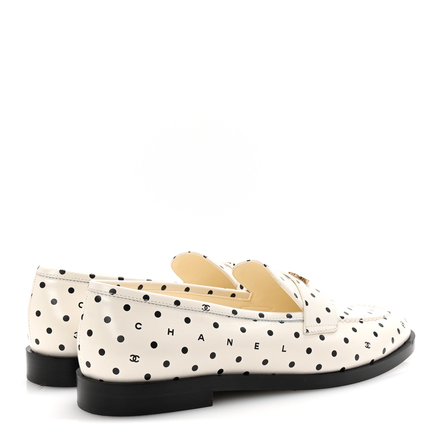 Chanel Printed Calfskin CC Dots Moccasin Loafers 38 Ivory Black 5 of 10