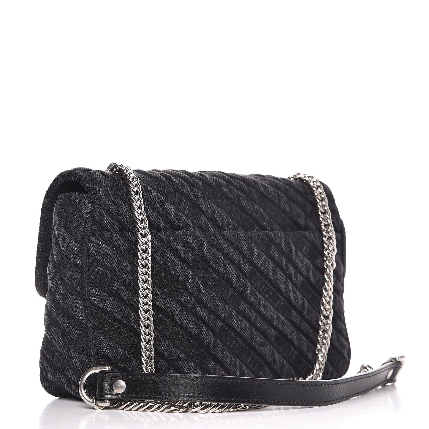 Destroyed Denim Jacquard Logo Matelasse BB Chain Wallet Black
