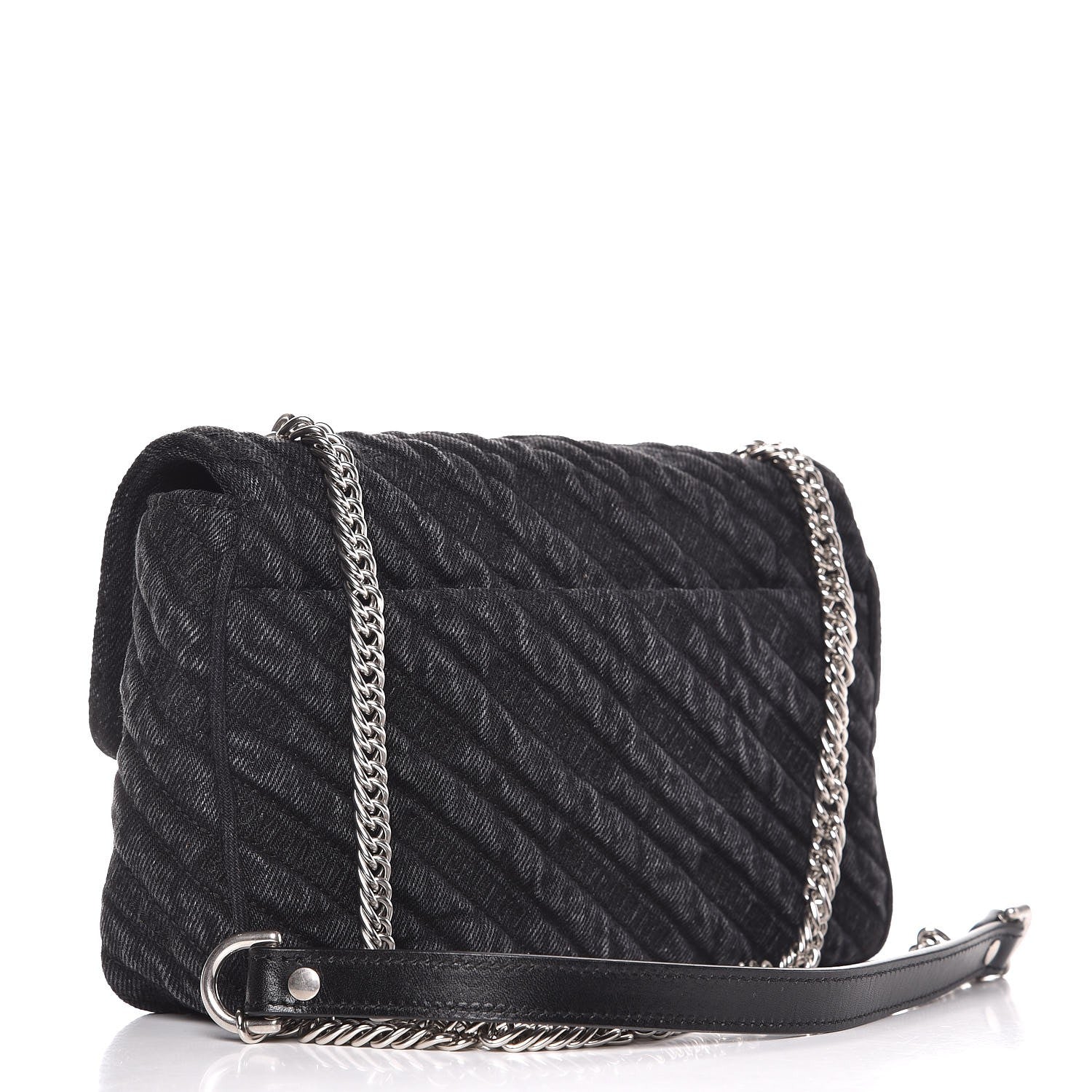 Balenciaga Destroyed Denim Jacquard Logo Matelasse BB Chain Wallet Black 3 of 6