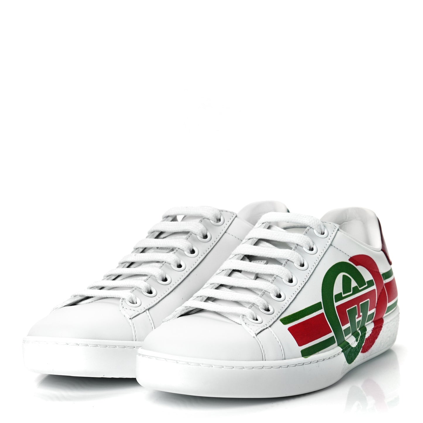 Calfskin Interlocking G Womens New Ace Sneakers 35 White Red Flame Green