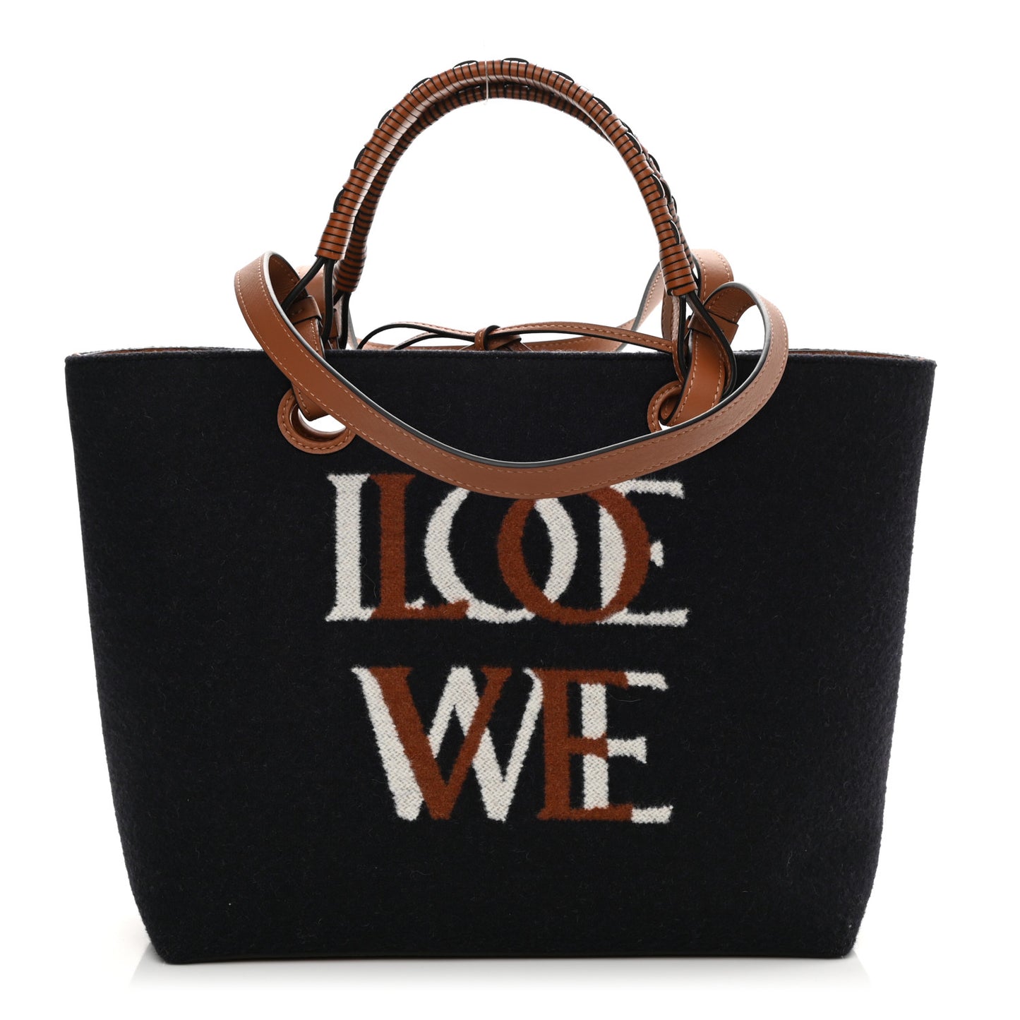 Wool Calfskin Small Love Anagram Tote Navy Tan