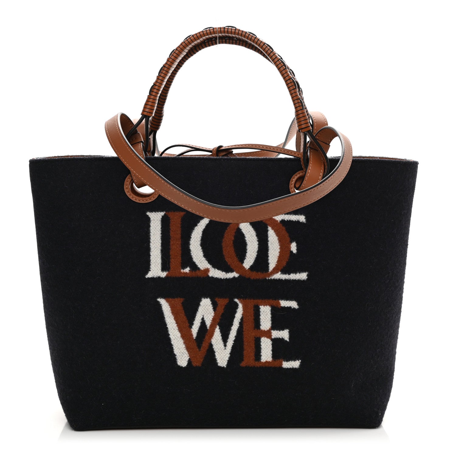 Loewe Wool Calfskin Small Love Anagram Tote Navy Tan 1 of 8
