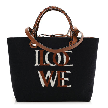 Loewe Wool Calfskin Small Love Anagram Tote Navy Tan 1 of 8