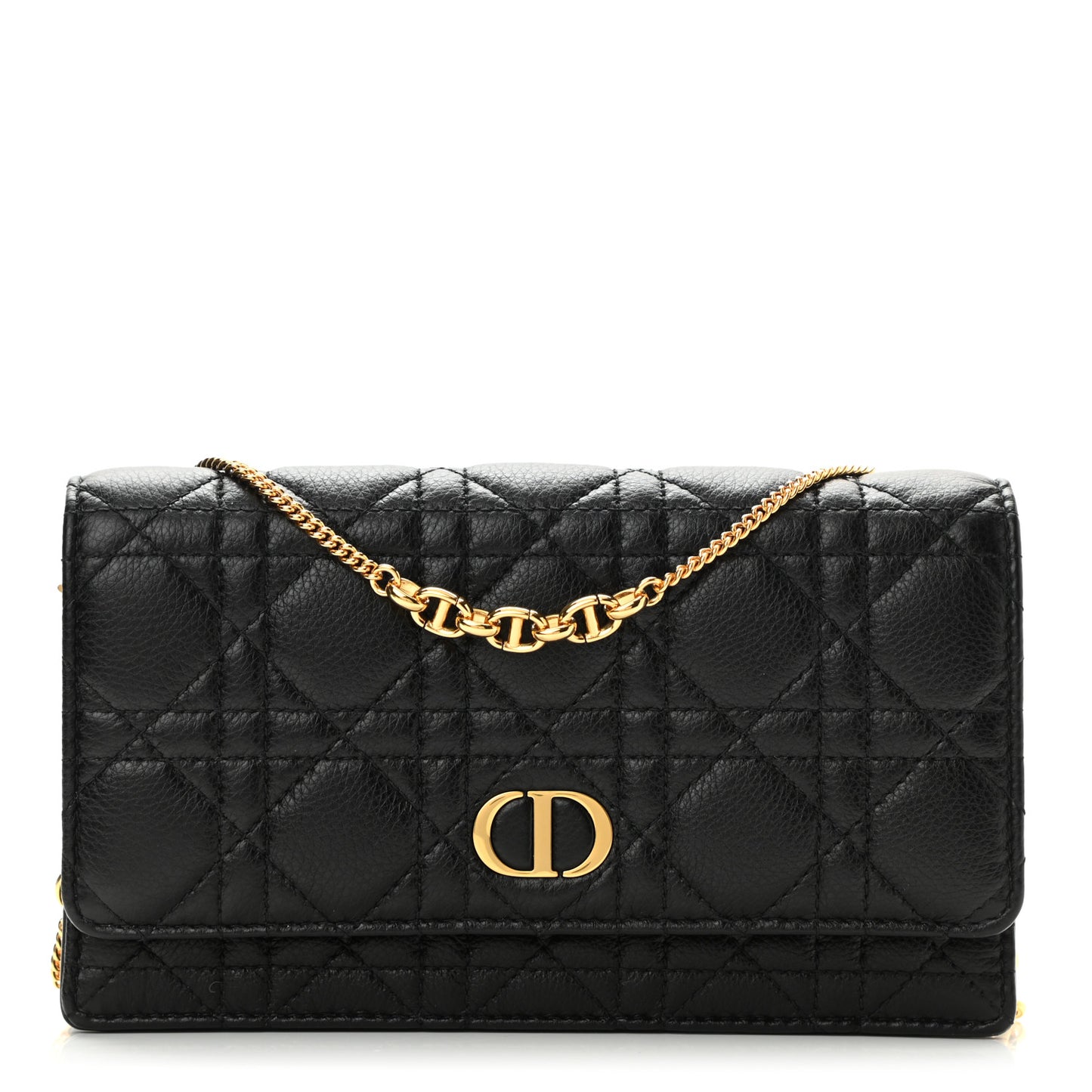 Supple Calfskin Caro Pouch with Chain Black