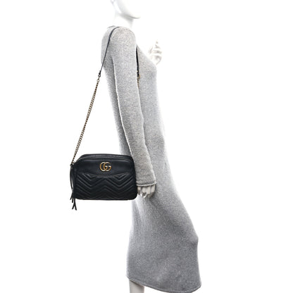 Gucci Calfskin Matelasse Medium GG Marmont Chain Shoulder Bag Black 2 of 11