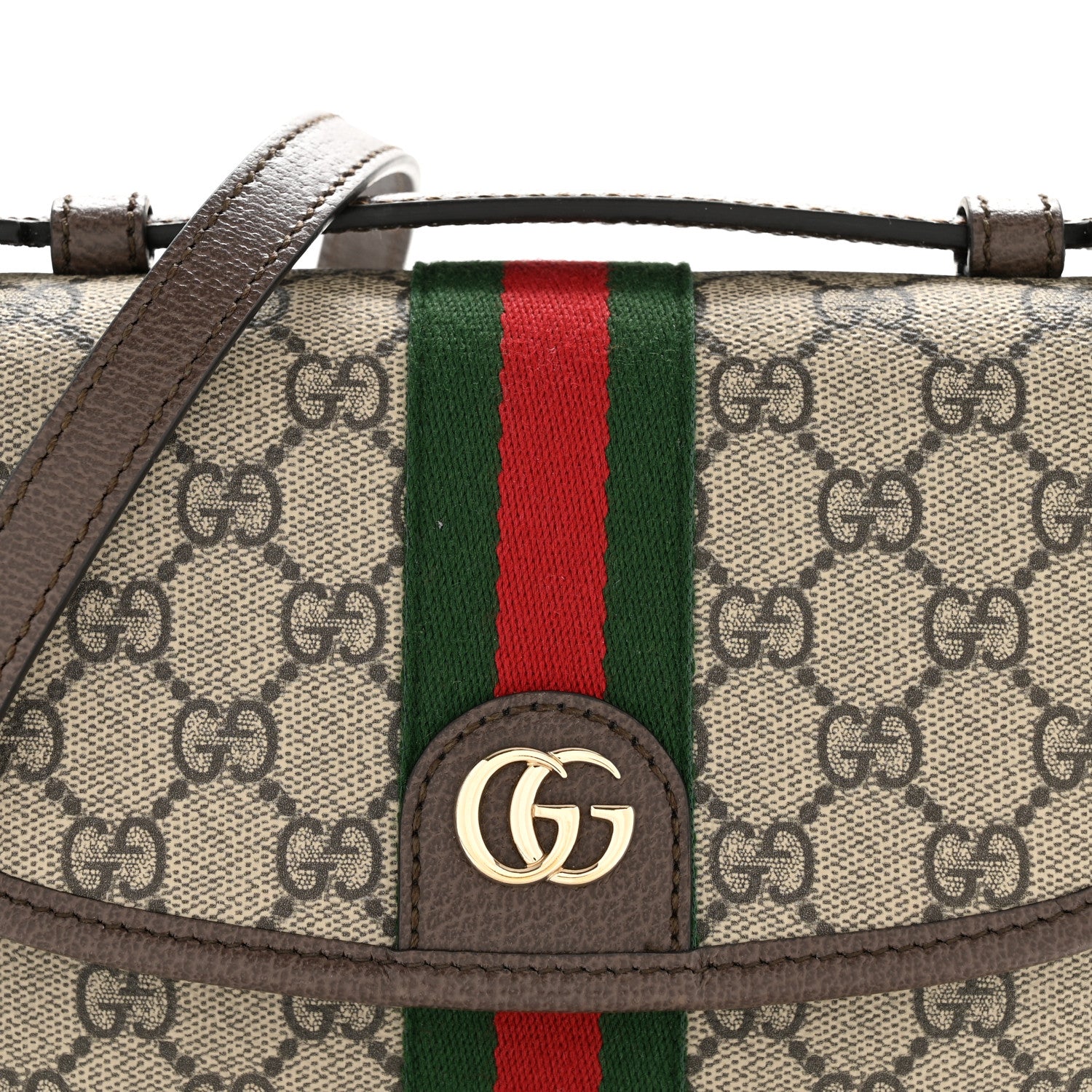 Gucci GG Supreme Monogram Textured Dollar Calfskin Small Ophidia Top Handle Shoulder Bag Beige Brown 8 of 12
