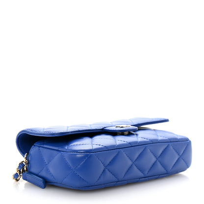 Chanel Lambskin Quilted Flap Phone Holder With Chain Blue 4 of 12