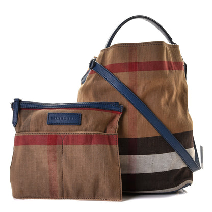 Burberry Canvas Mega Check Medium Ashby Hobo Blue 1 of 12