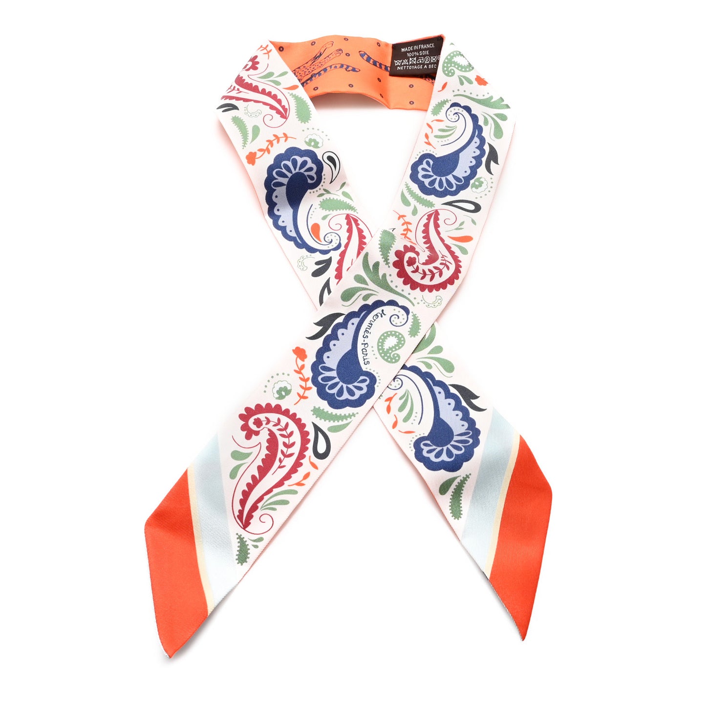 Silk Guepards Bandana Twilly Creme Orange Vert
