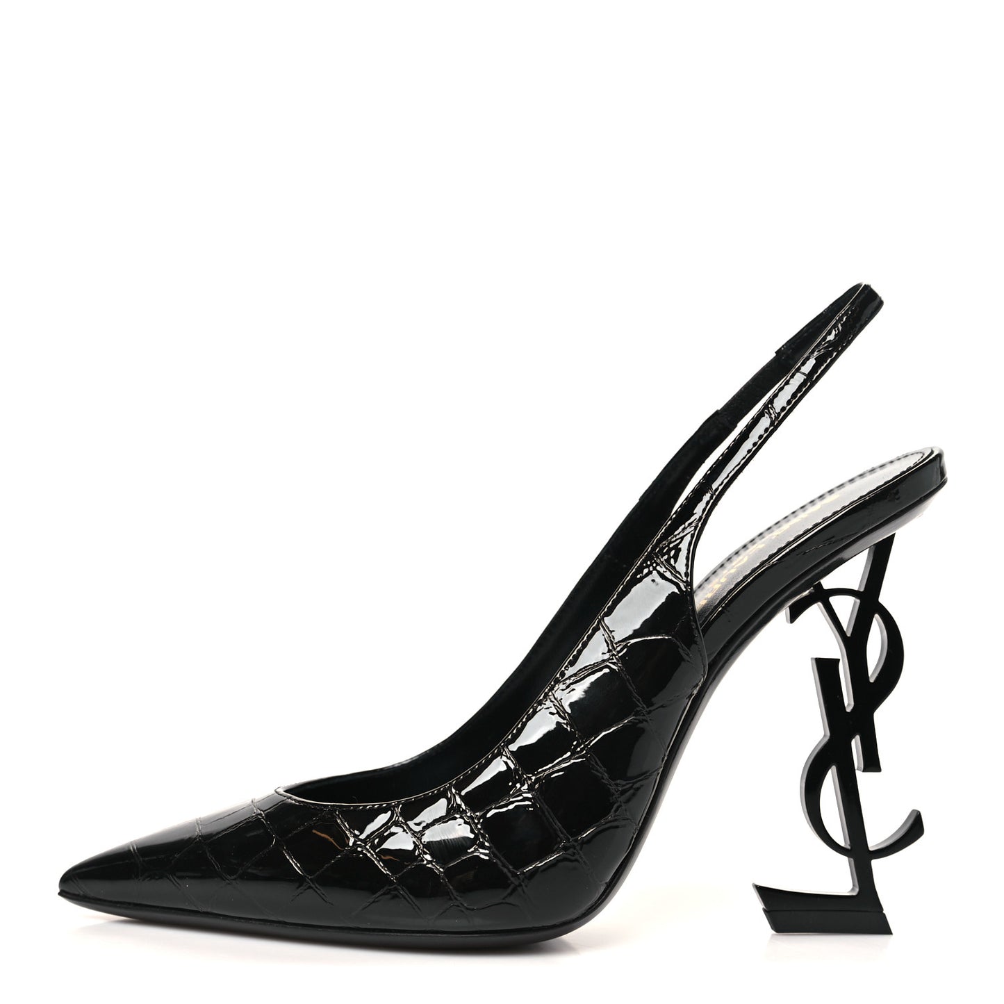 Patent Crocodile Embossed Opyum 110 Slingback Pumps 37 Black