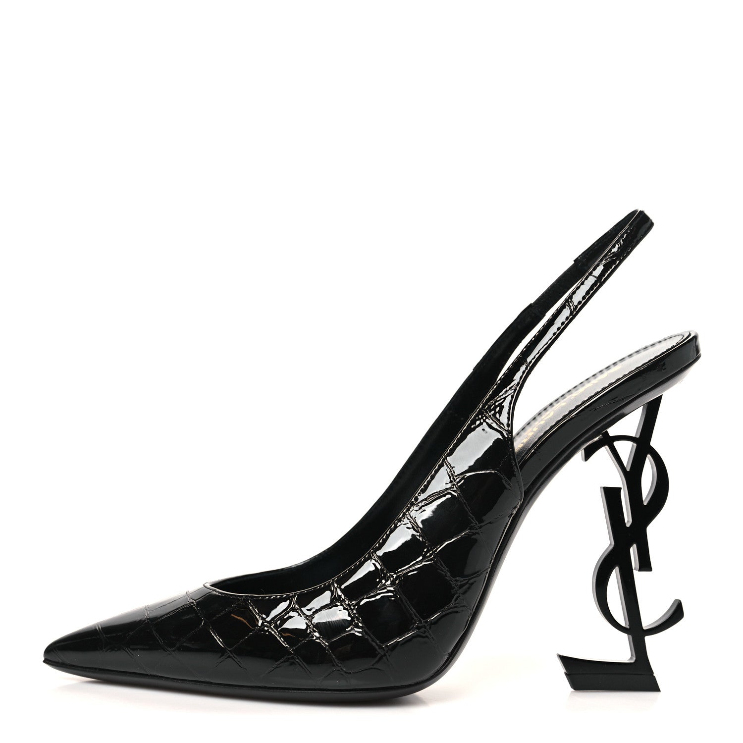 Saint Laurent Patent Crocodile Embossed Opyum 110 Slingback Pumps 37 Black 1 of 10