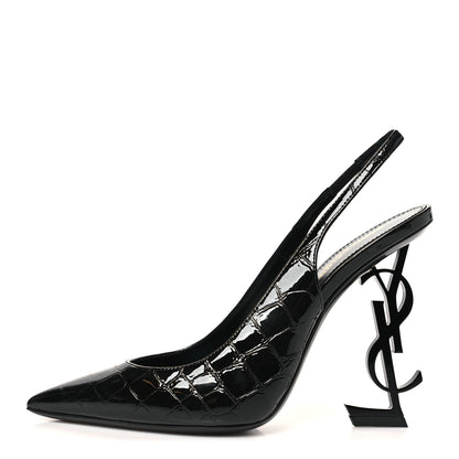 Saint Laurent Patent Crocodile Embossed Opyum 110 Slingback Pumps 37 Black 1 of 10