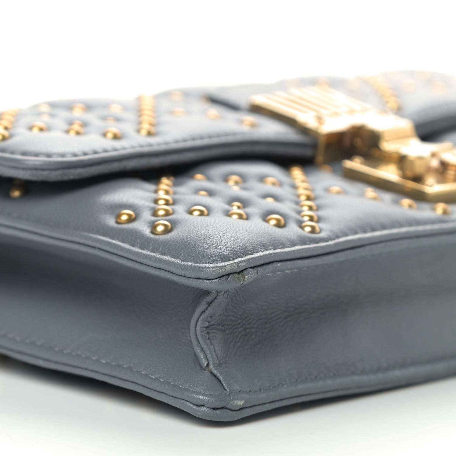 Christian Dior Lambskin Cannage Studded Dioraddict Wallet on Chain Clutch Grey Blue 6 of 7
