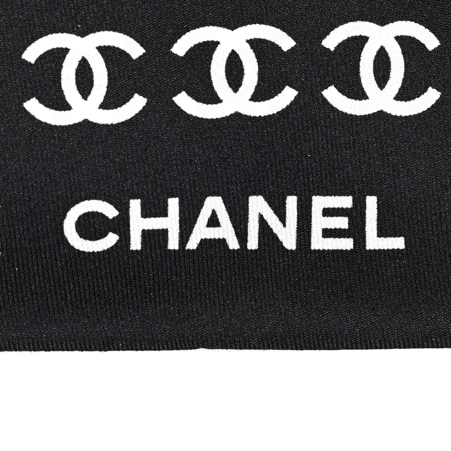 Chanel Silk Twill Houndstooth Slim Bandeau Scarf Black Ecru 2 of 3