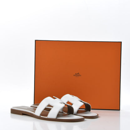 Hermes Box Calfskin Oran Sandals 37.5 White 10 of 10