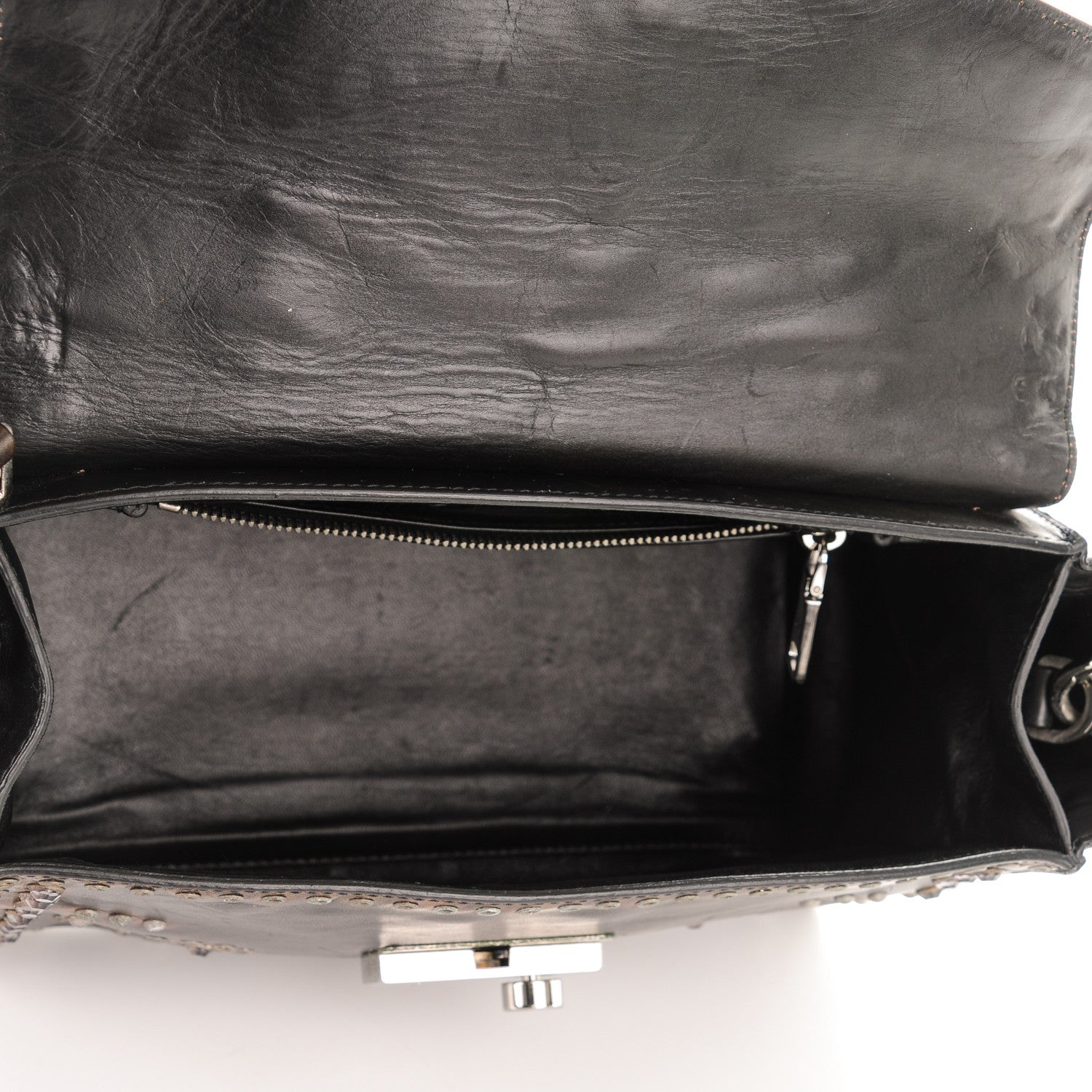 Prada Vitello Vintage Studded Sound Twin Pocket Satchel Ebano 5 of 8