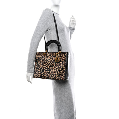 Christian Dior Patent Pony Hair Leopard Print Large Lady Dior Brown 2 of 13