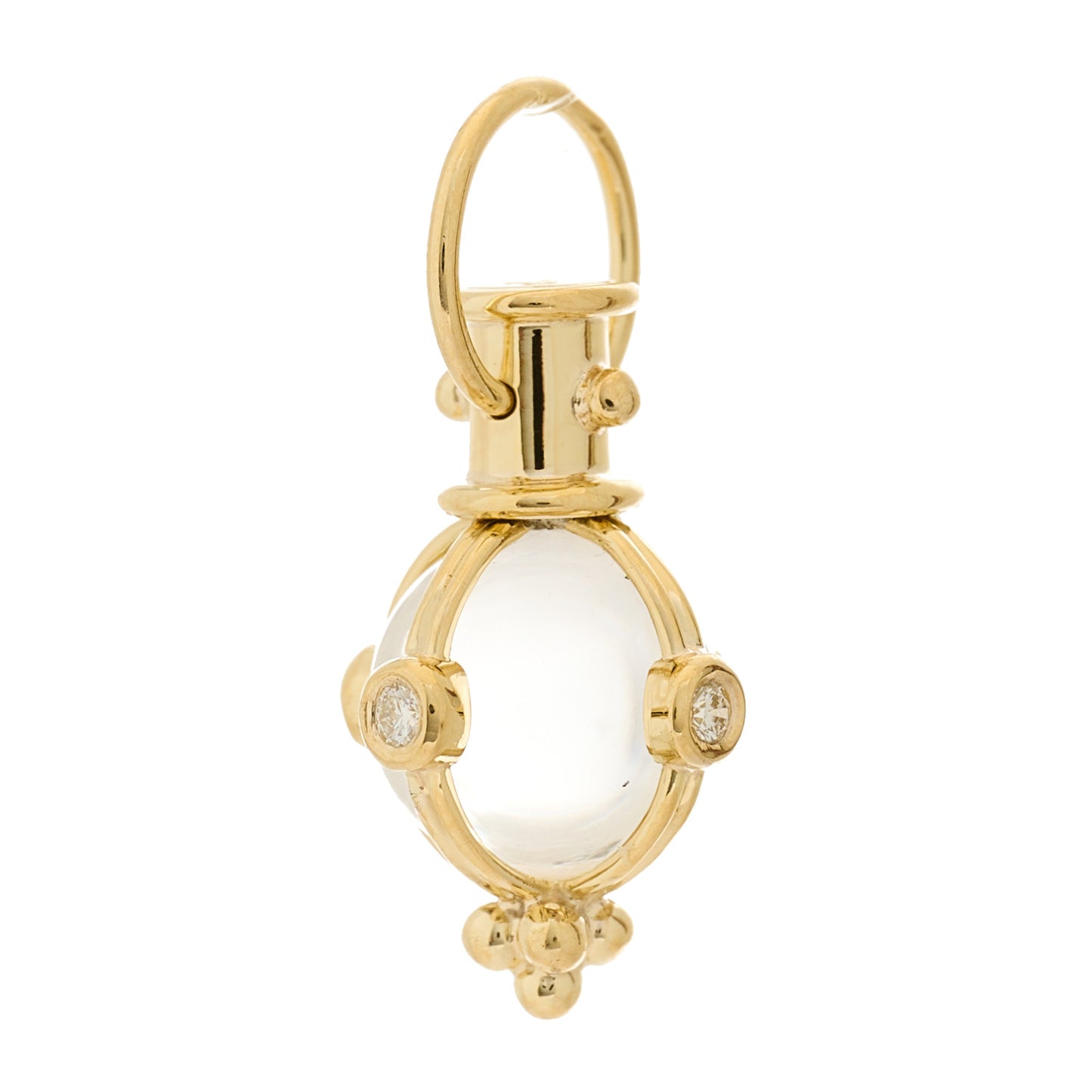 18K Yellow Gold Diamond Rock Crystal XS Classic Round Amulet Pendant
