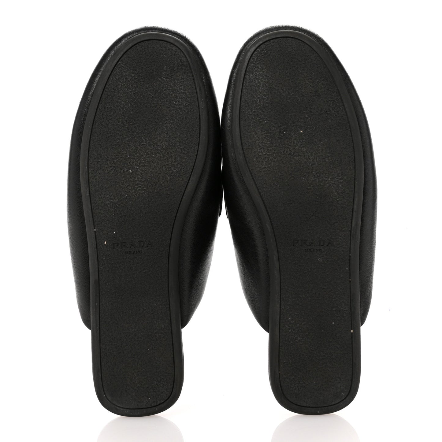 Nappa Soft Padded Metal Triangle Logo Lug Sole 20mm Mules 38.5 Black