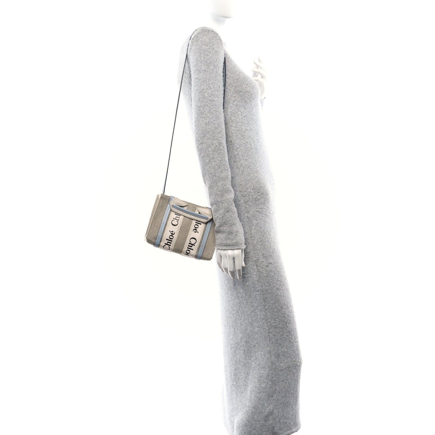 Chloe Cotton Calfskin Mini Woody Ribbon Tote White Blue 2 of 10