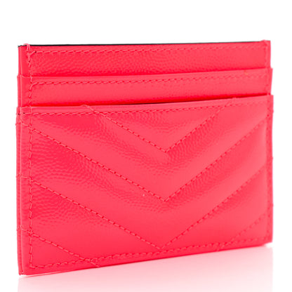 Saint Laurent Grain De Poudre Matelasse Chevron Monogram Credit Card Case Neon Pink 3 of 9