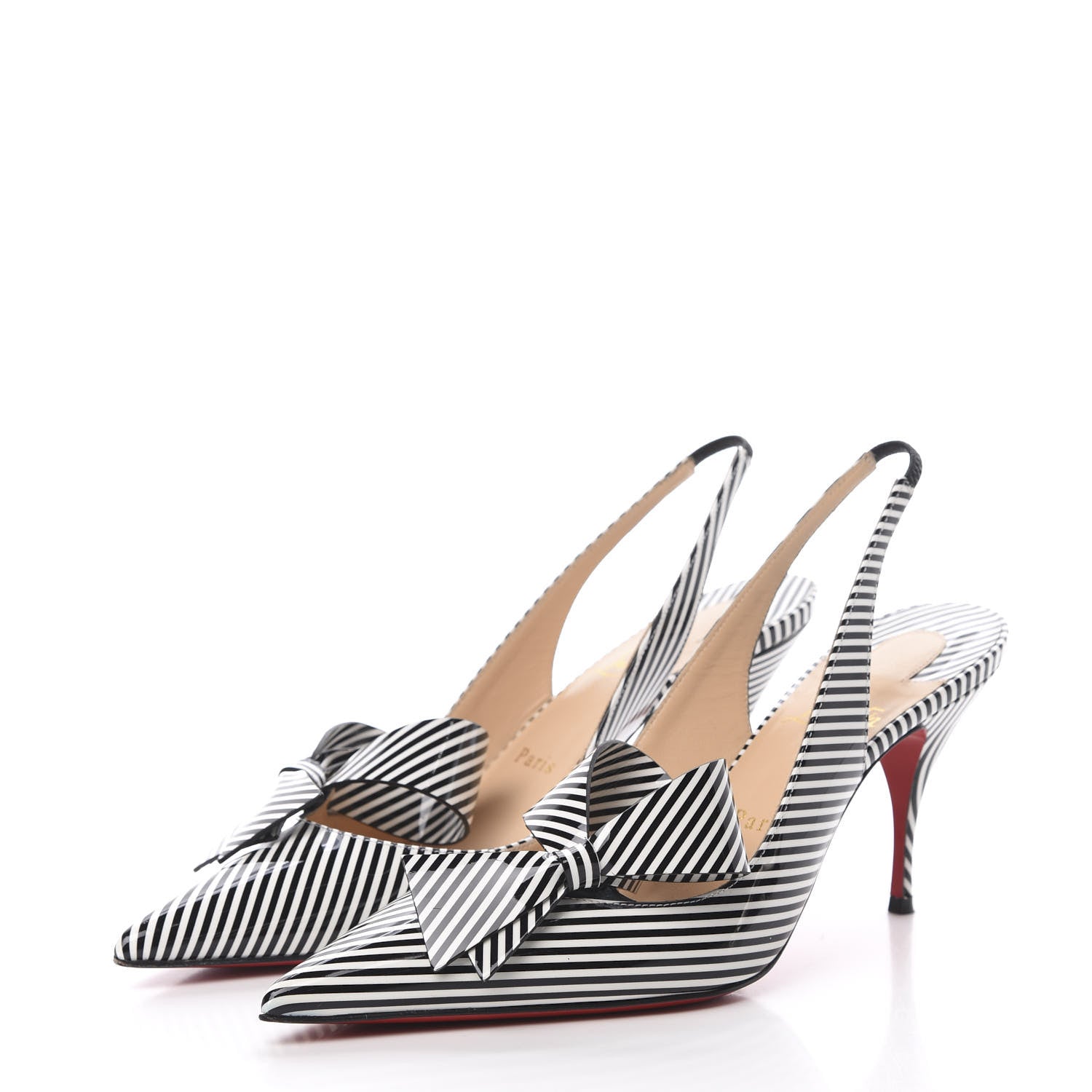 Christian Louboutin Patent Stripes Clare Nodo 80 Pumps 39 Black White 3 of 10