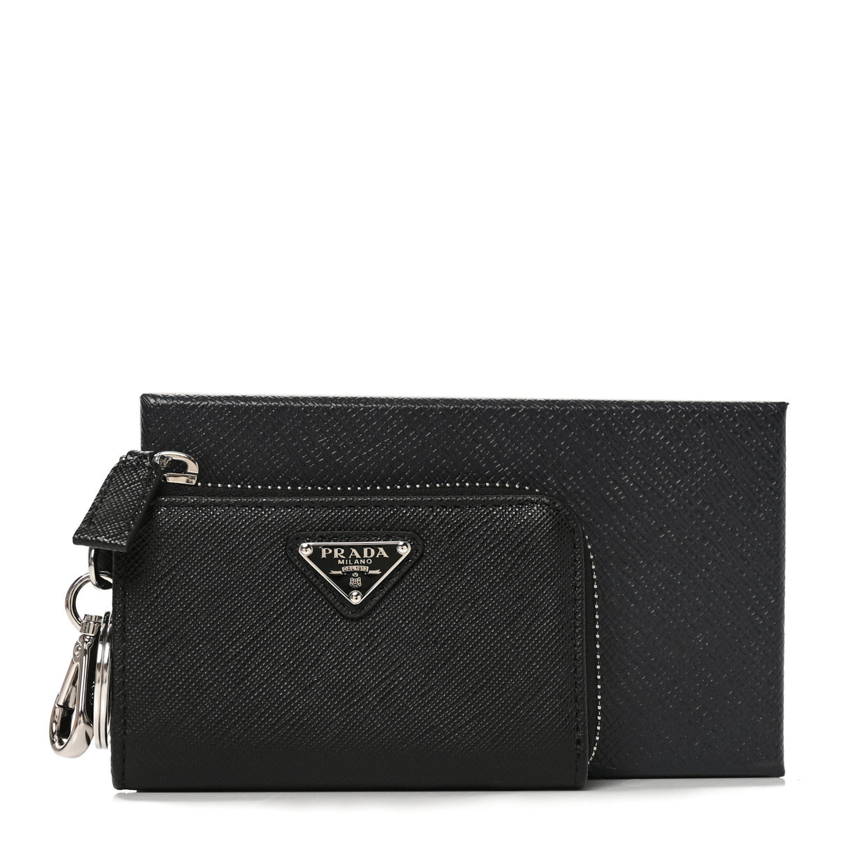 Prada Saffiano Metal Triangle Mini Travel Pouch With Keychain Black 7 of 7