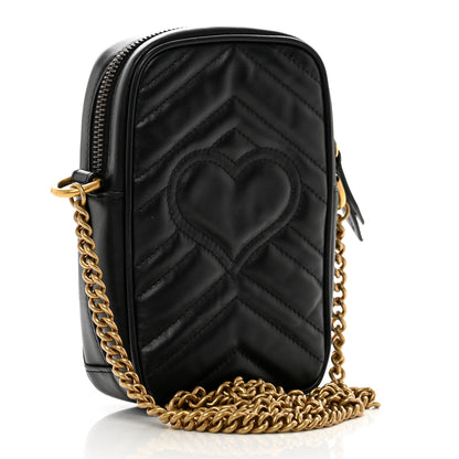 Gucci Calfskin Matelasse Mini GG Marmont Crossbody Bag Black 3 of 10