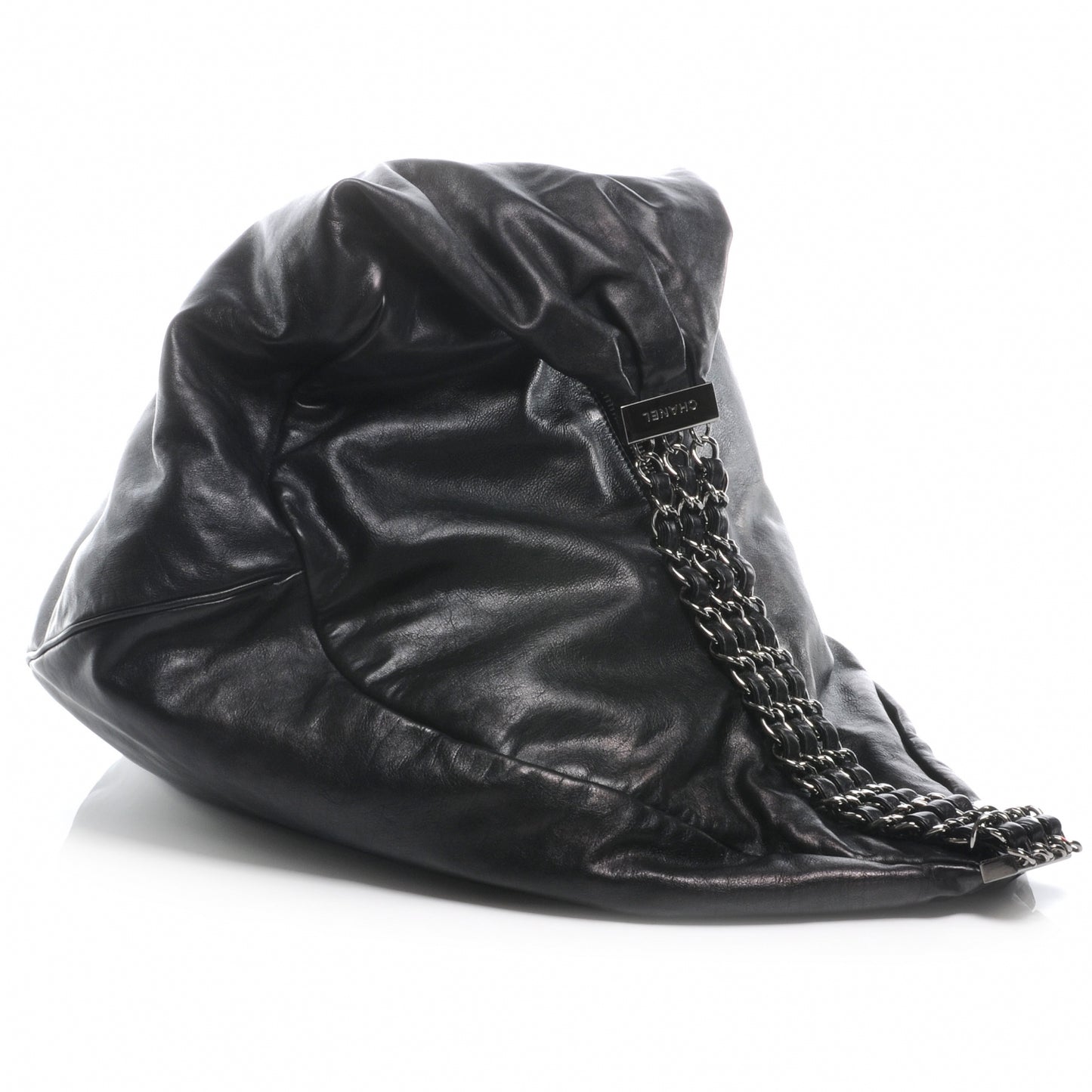 Lambskin Large Rock and Chain Hobo Black