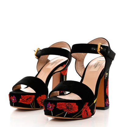 Valentino Garavani Poppy Embroidered Platform Sandals 36.5 Black 3 of 11
